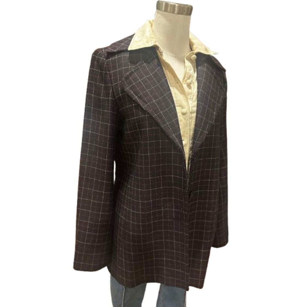 Vintage 90s Plaid Wool Blazer Longline 70s Tailored Prep